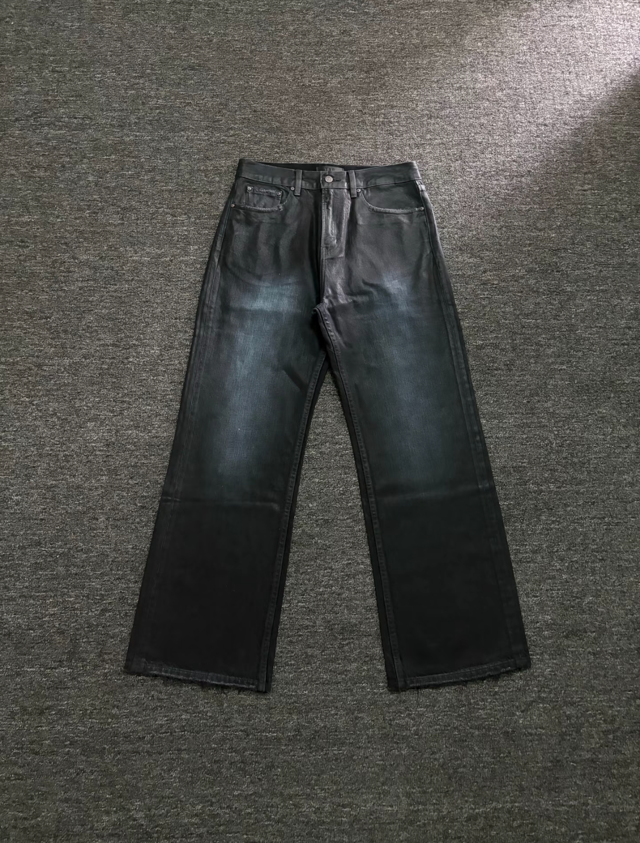 Black Coated Wide-Leg Jeans